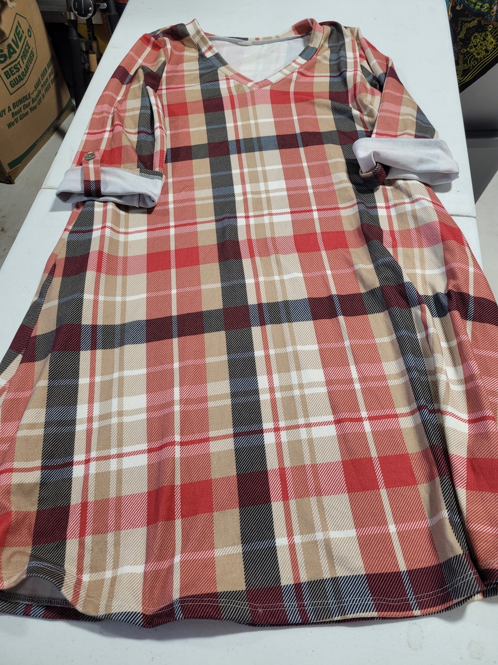 Women’s Plaid V-Neck Sleep Dress — Red & Tan